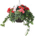 Artificial Red and Pink Geranium and Azalea Display in a 12" Round Willow Hanging Basket